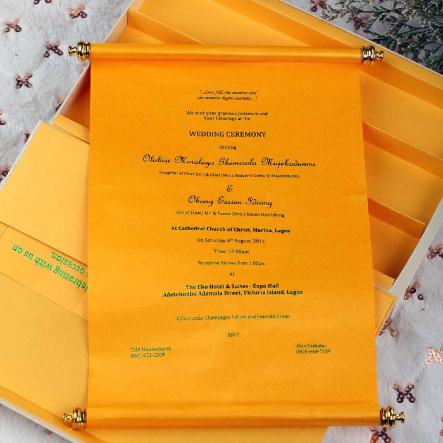 Scroll Invitation Card with Hardcover Box Foil Printing Customized 